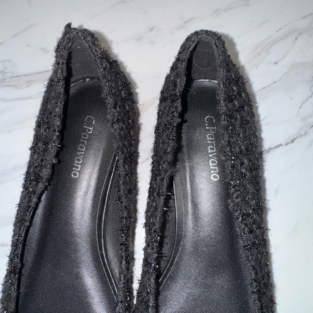 C.Paravano Black tweed pointed toe flats with C Buckle size 36 - Picture 6 of 15